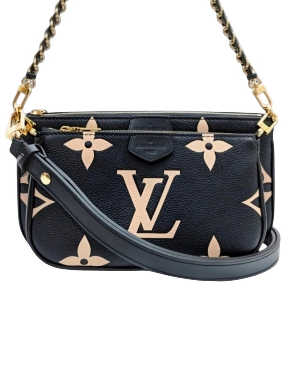 Louis Vuitton Black & Beige Monogram Pochette Shoulder Bag